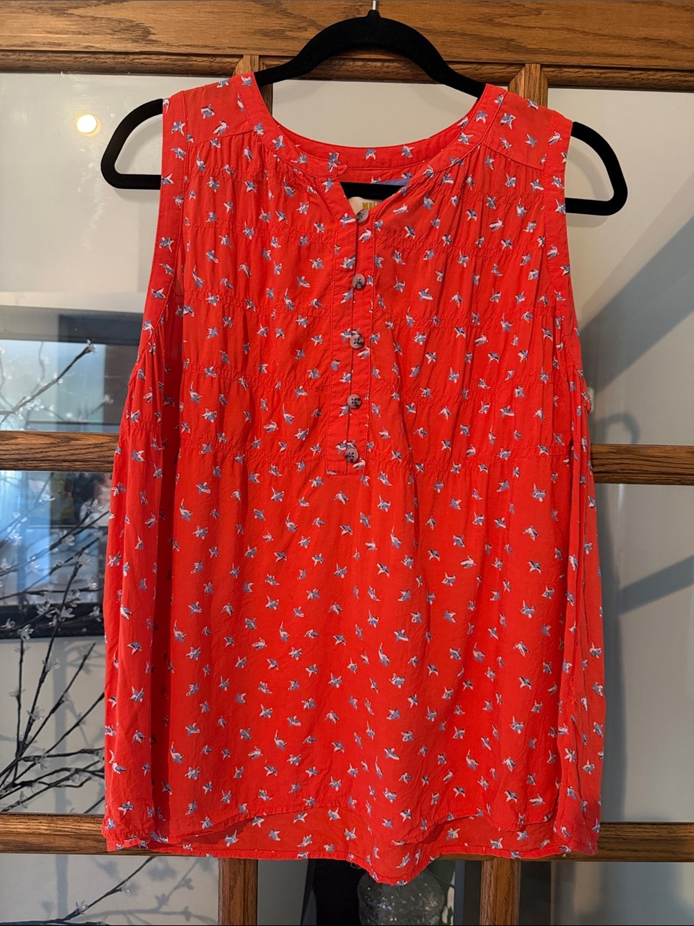 Maeve Bird Pattern Sleeveless Button-Front Tank